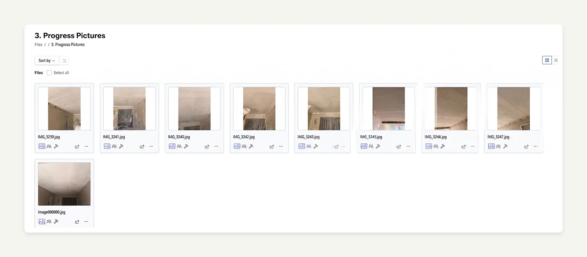 BuilderTrend project portal showing a repair project with progress photos BuilderTrend project portal showing a repair project with progress photos