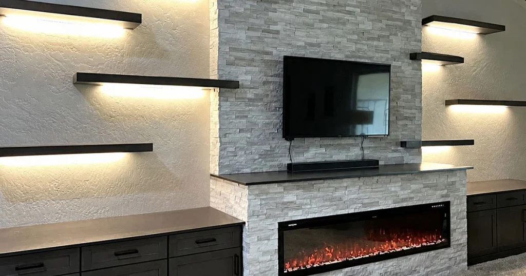 Custom media wall built by a licensed Phoenix media wall contractor